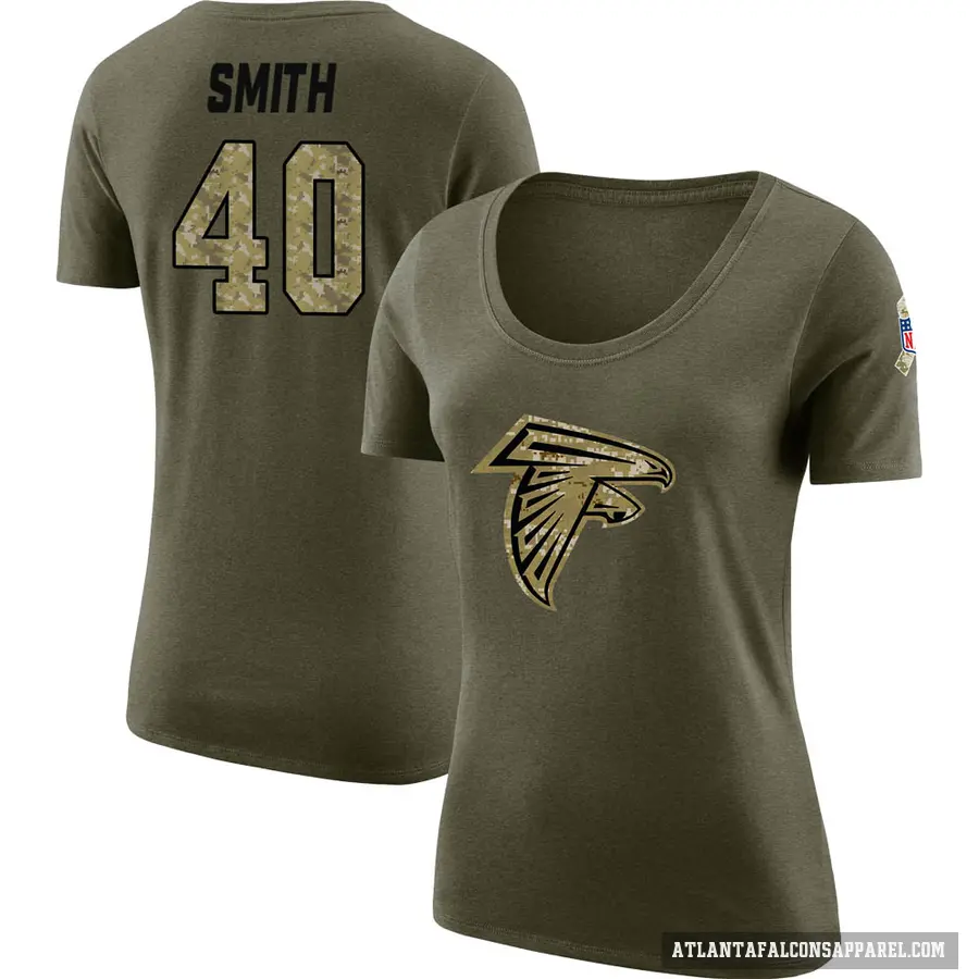 Women's ＃40 Keith Smith Atlanta Falcons Olive Salute to Service Scoop Neck T-Shirt