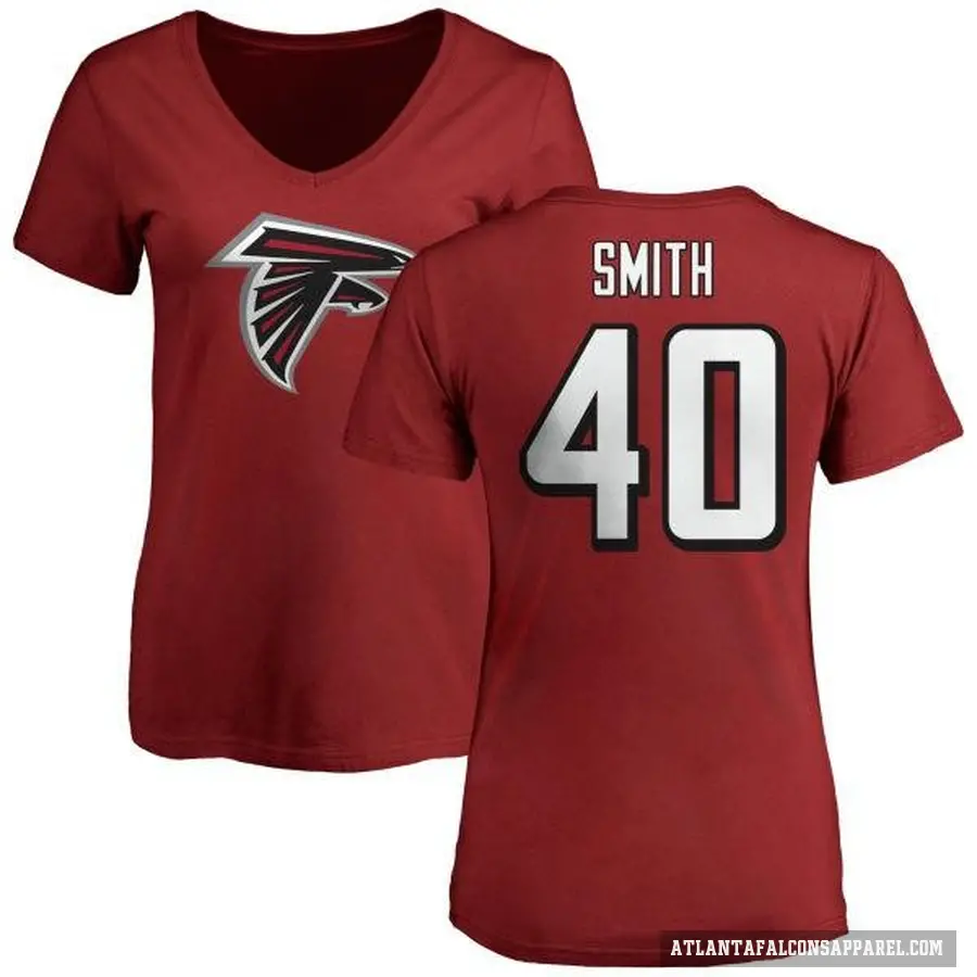 Women's ＃40 Keith Smith Atlanta Falcons Red Logo Slim Fit T-Shirt