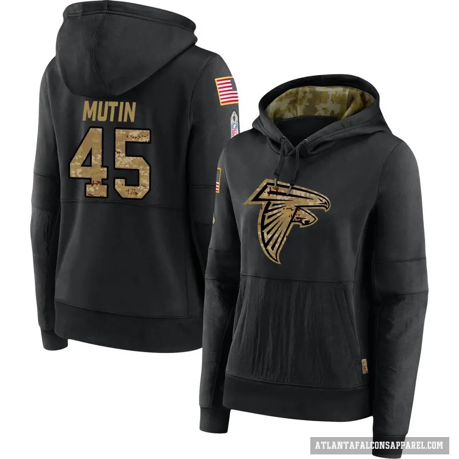 Women's ＃45 Donavan Mutin Atlanta Falcons Black 2020 Salute to Service Sideline Performance Pullover Hoodie