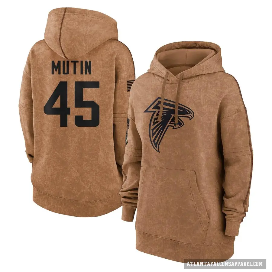 Women's ＃45 Donavan Mutin Atlanta Falcons Brown 2023 Salute To Service Pullover Hoodie