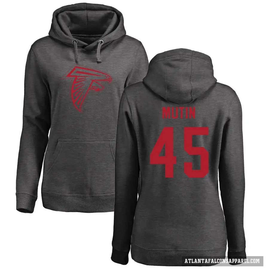 Women's ＃45 Donavan Mutin Atlanta Falcons Pro Line by Branded Ash One Color Pullover Hoodie