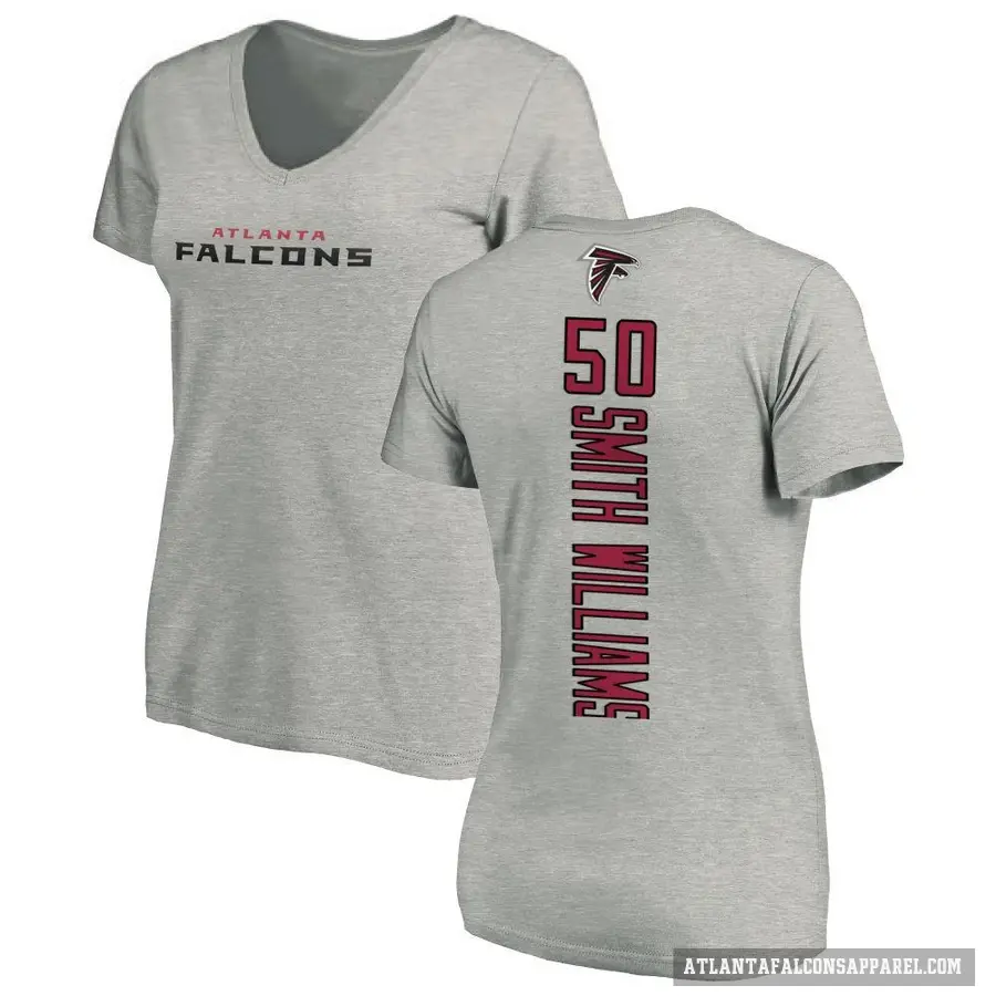 Women's ＃50 James Smith-Williams Atlanta Falcons Ash Backer V-Neck T-Shirt