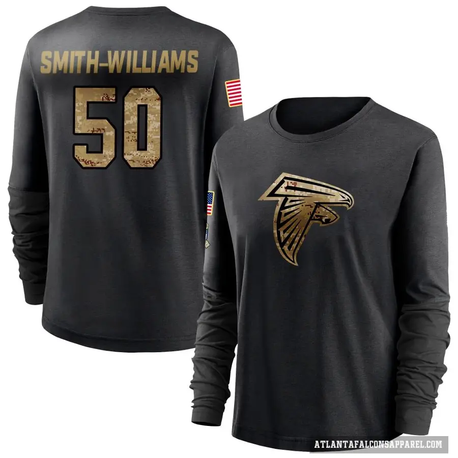 Women's ＃50 James Smith-Williams Atlanta Falcons Black 2020 Salute To Service Sideline Performance Long Sleeve T-Shirt