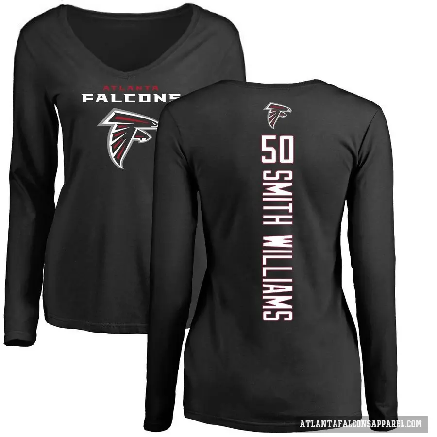 Women's ＃50 James Smith-Williams Atlanta Falcons Black Backer Slim Fit Long Sleeve T-Shirt