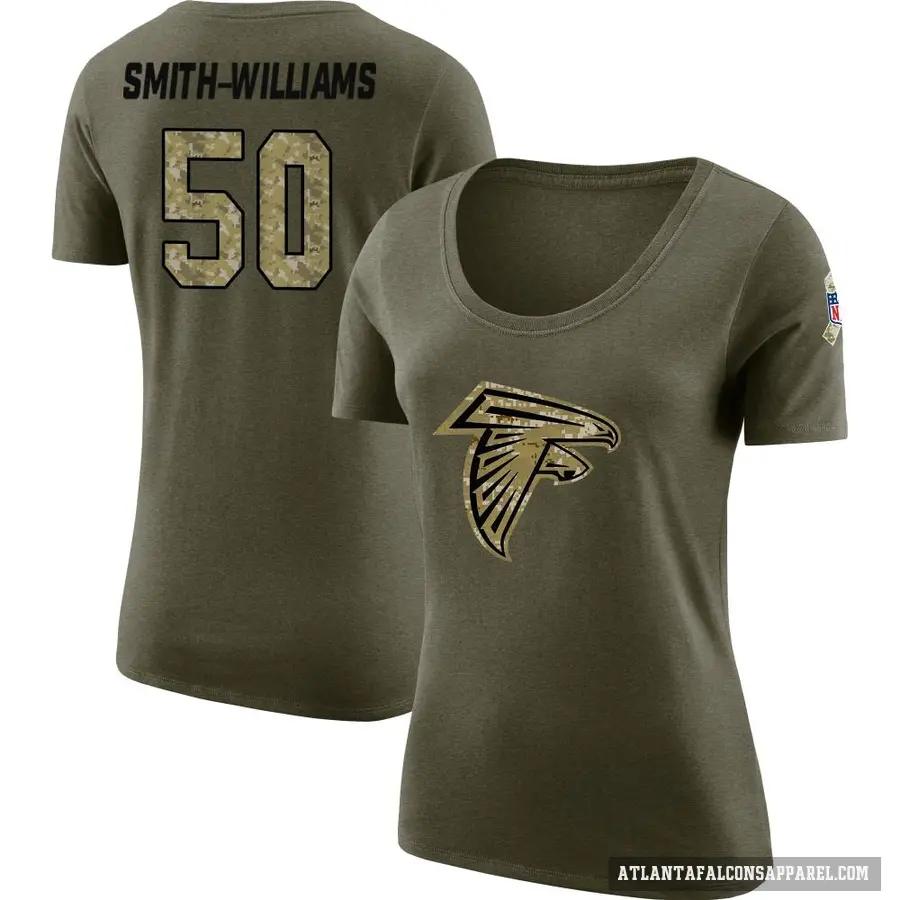 Women's ＃50 James Smith-Williams Atlanta Falcons Olive Salute to Service Scoop Neck T-Shirt