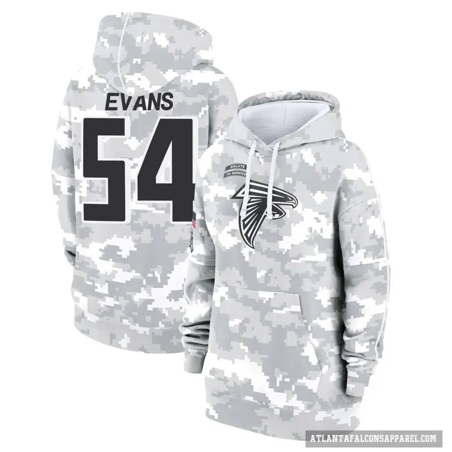 Women's ＃54 Rashaan Evans Atlanta Falcons Arctic Camo 2024 Salute to Service Club Fleece Pullover Hoodie