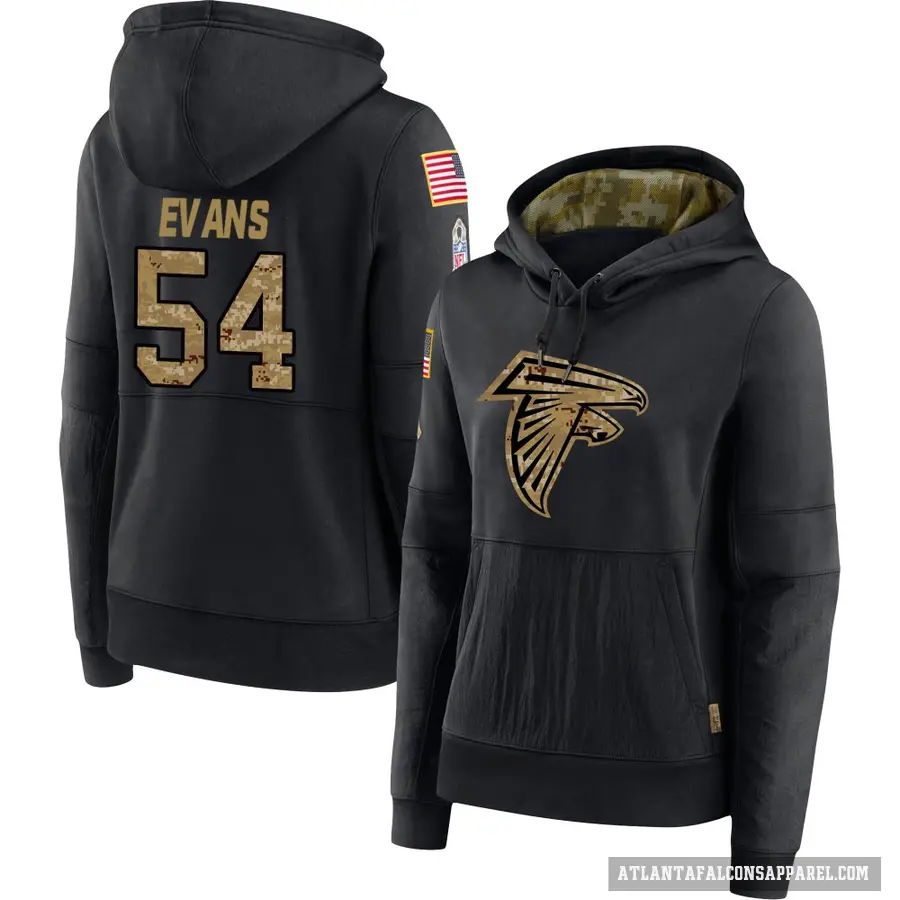 Women's ＃54 Rashaan Evans Atlanta Falcons Black 2020 Salute to Service Sideline Performance Pullover Hoodie