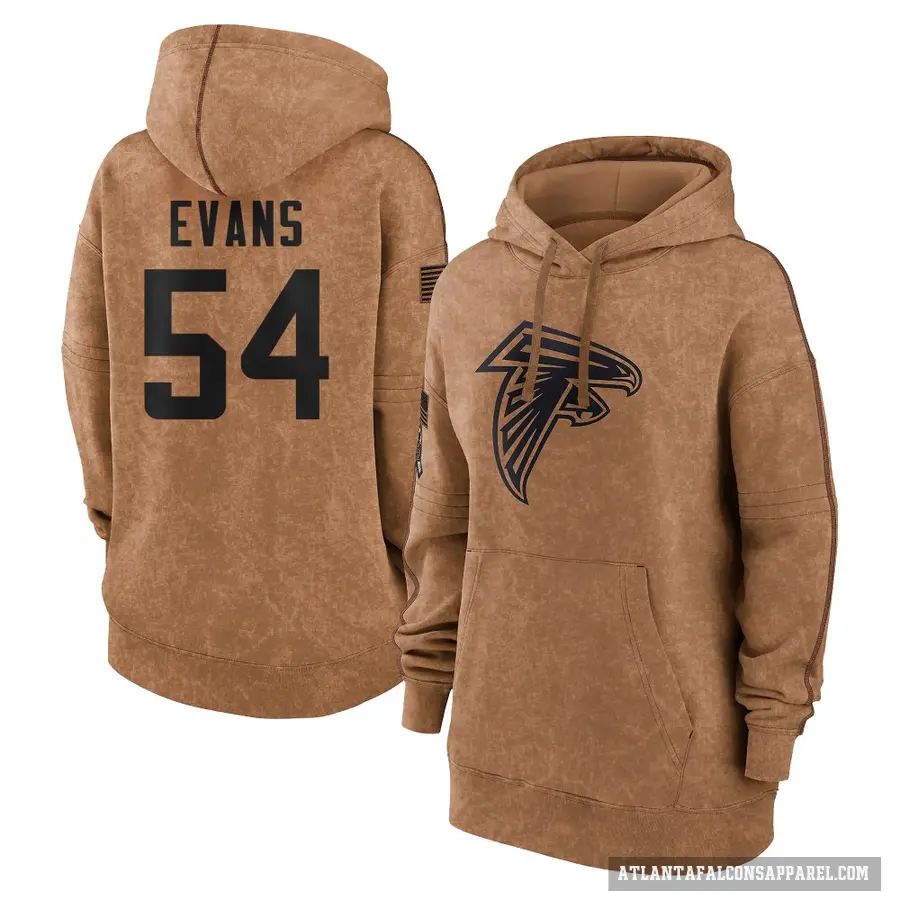 Women's ＃54 Rashaan Evans Atlanta Falcons Brown 2023 Salute To Service Pullover Hoodie