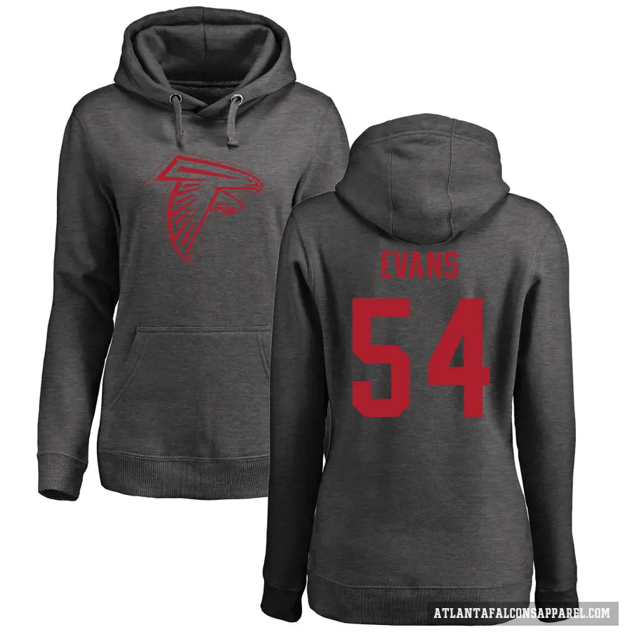 Women's ＃54 Rashaan Evans Atlanta Falcons Pro Line by Branded Ash One Color Pullover Hoodie