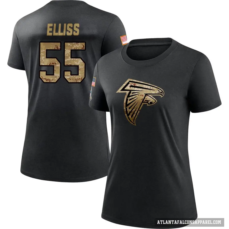 Women's ＃55 Kaden Elliss Atlanta Falcons Black 2020 Salute To Service Performance T-Shirt