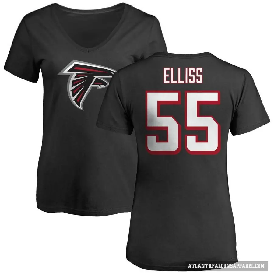 Women's ＃55 Kaden Elliss Atlanta Falcons Black Logo Slim Fit T-Shirt