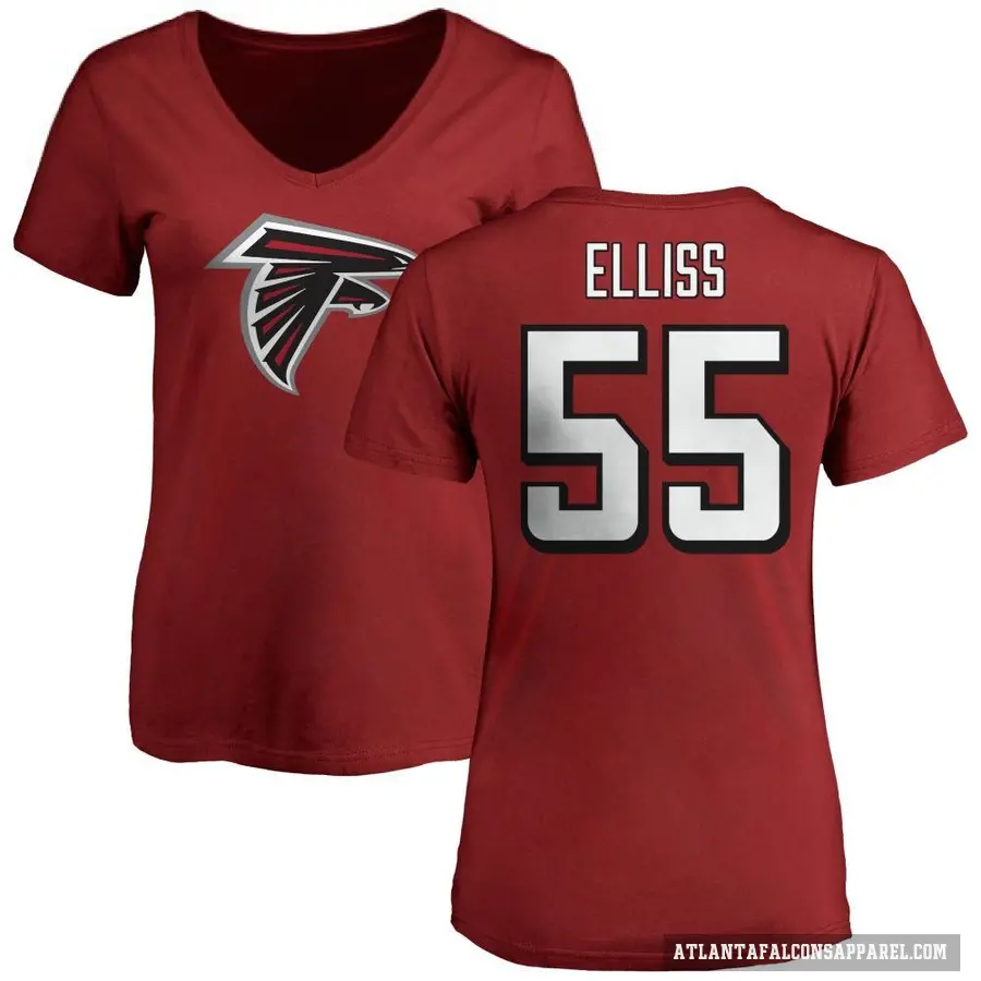 Women's ＃55 Kaden Elliss Atlanta Falcons Red Logo Slim Fit T-Shirt