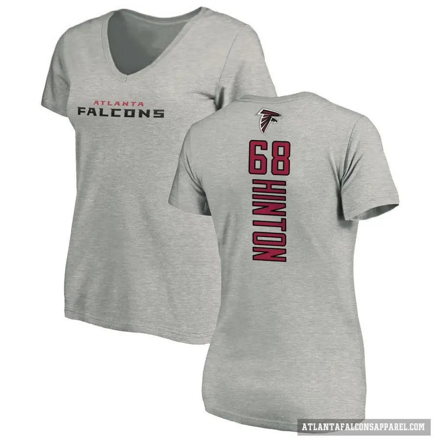 Women's ＃68 Kyle Hinton Atlanta Falcons Ash Backer V-Neck T-Shirt