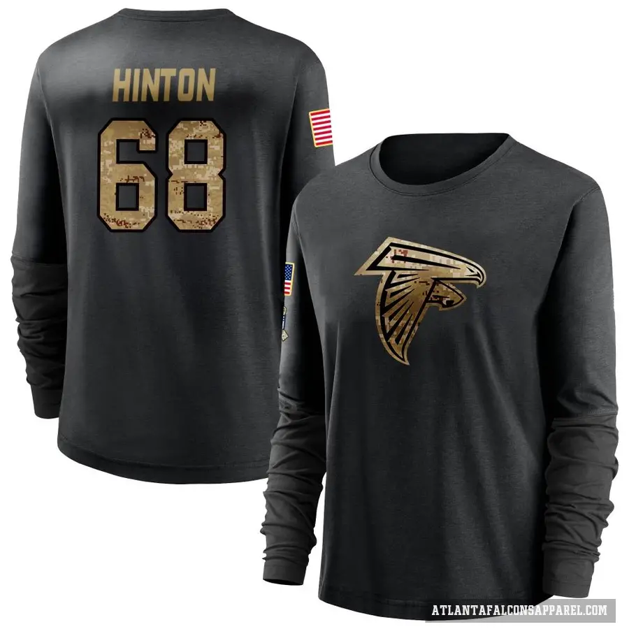 Women's ＃68 Kyle Hinton Atlanta Falcons Black 2020 Salute To Service Sideline Performance Long Sleeve T-Shirt