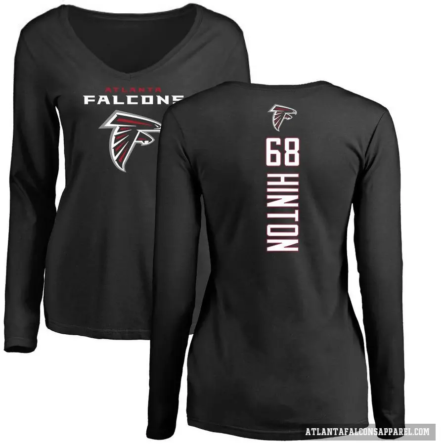 Women's ＃68 Kyle Hinton Atlanta Falcons Black Backer Slim Fit Long Sleeve T-Shirt