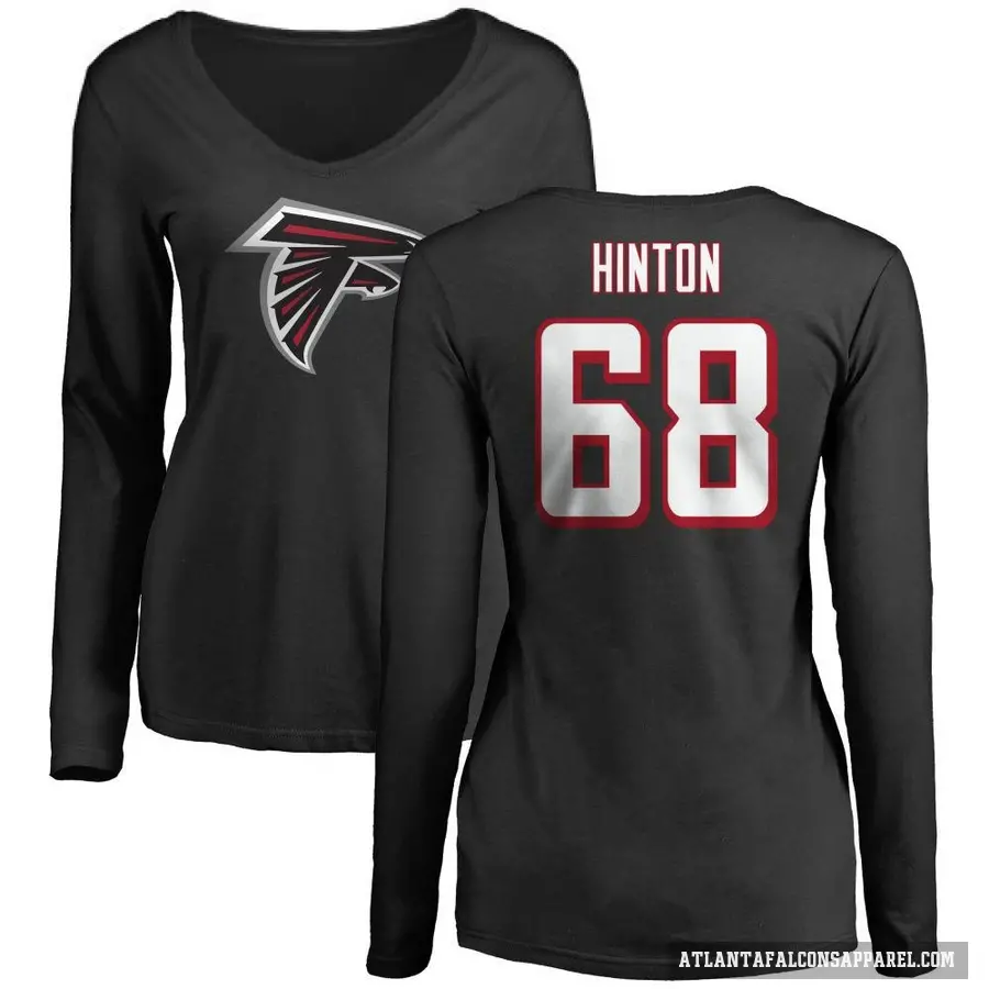 Women's ＃68 Kyle Hinton Atlanta Falcons Black Logo Slim Fit Long Sleeve T-Shirt