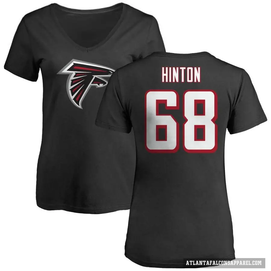 Women's ＃68 Kyle Hinton Atlanta Falcons Black Logo Slim Fit T-Shirt