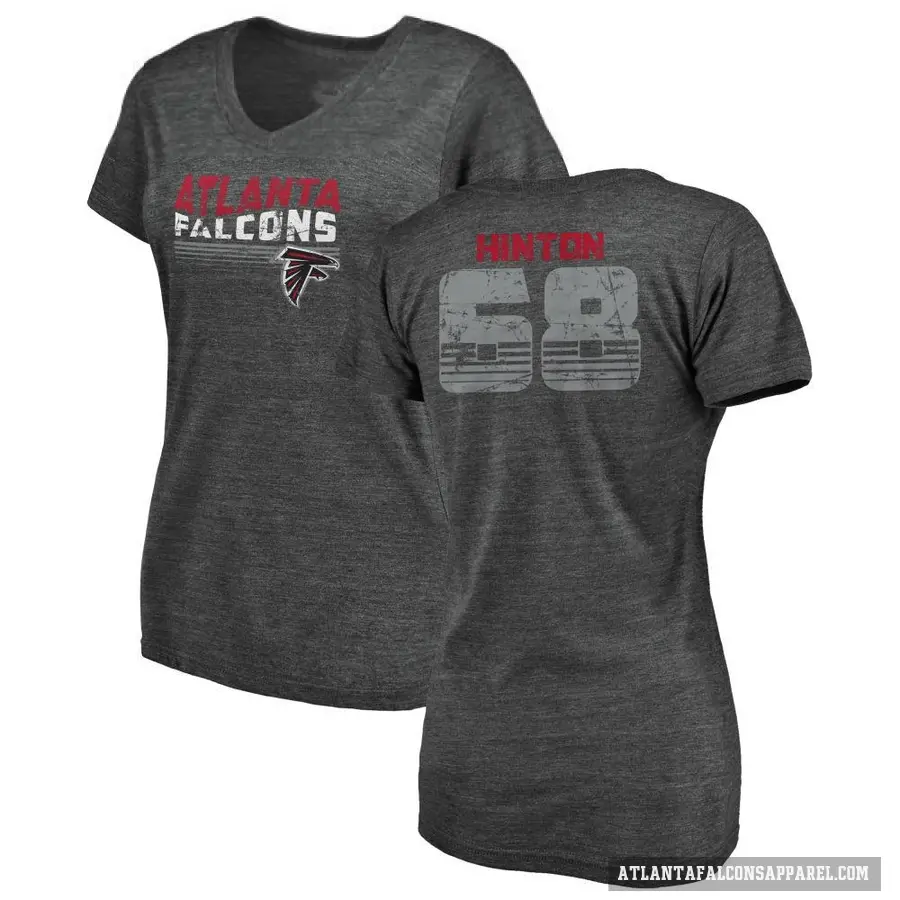 Women's ＃68 Kyle Hinton Atlanta Falcons Black Retro V-Neck T-Shirt