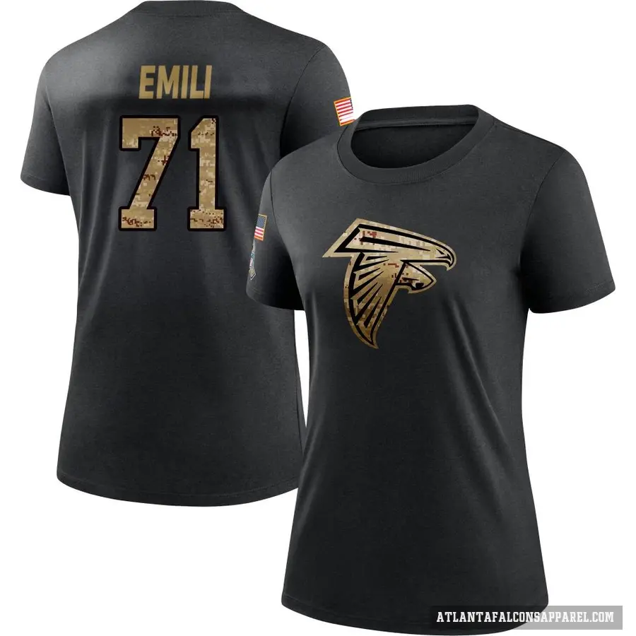 Women's ＃71 Prince Emili Atlanta Falcons Black 2020 Salute To Service Performance T-Shirt