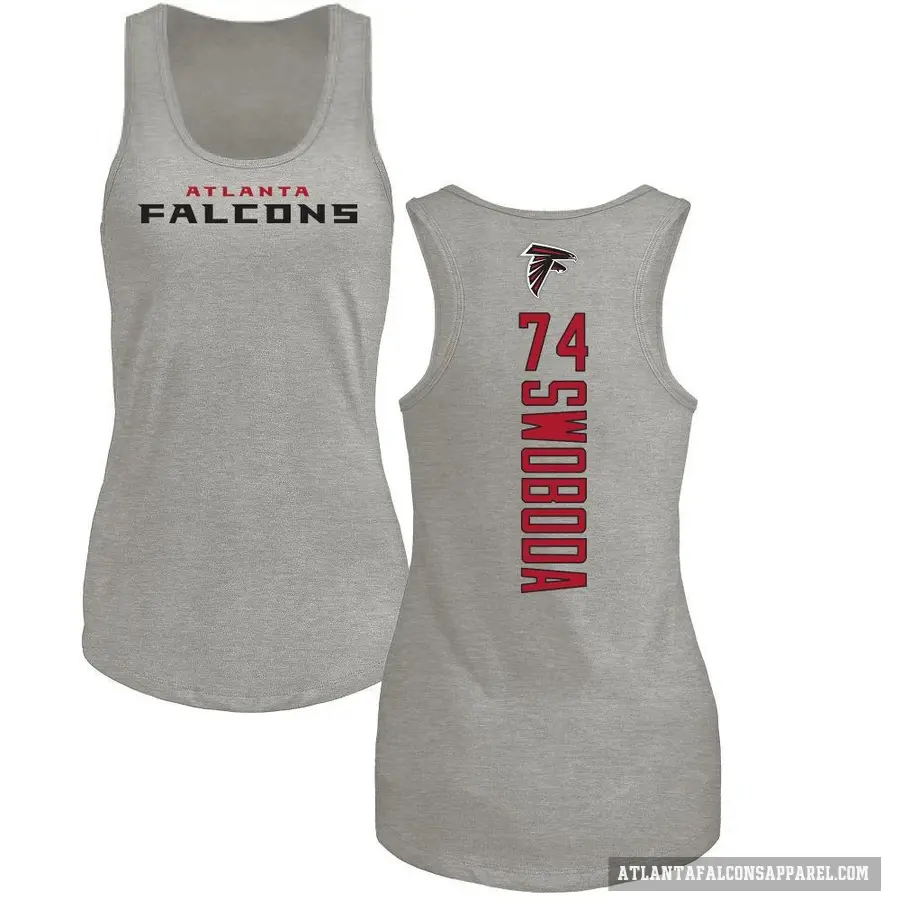 Women's ＃74 Ryan Swoboda Atlanta Falcons Ash Backer Tank Top