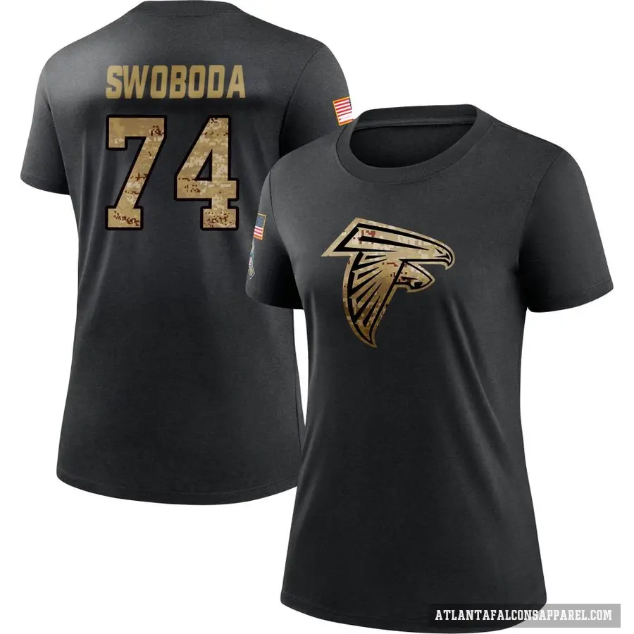 Women's ＃74 Ryan Swoboda Atlanta Falcons Black 2020 Salute To Service Performance T-Shirt