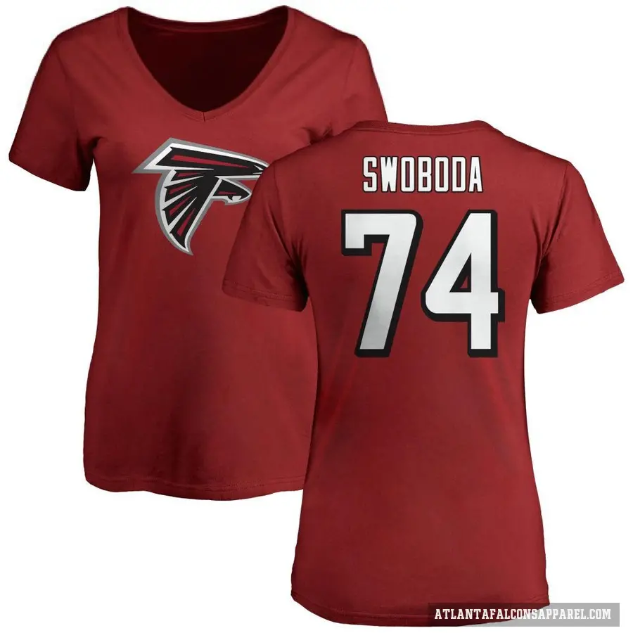 Women's ＃74 Ryan Swoboda Atlanta Falcons Red Logo Slim Fit T-Shirt