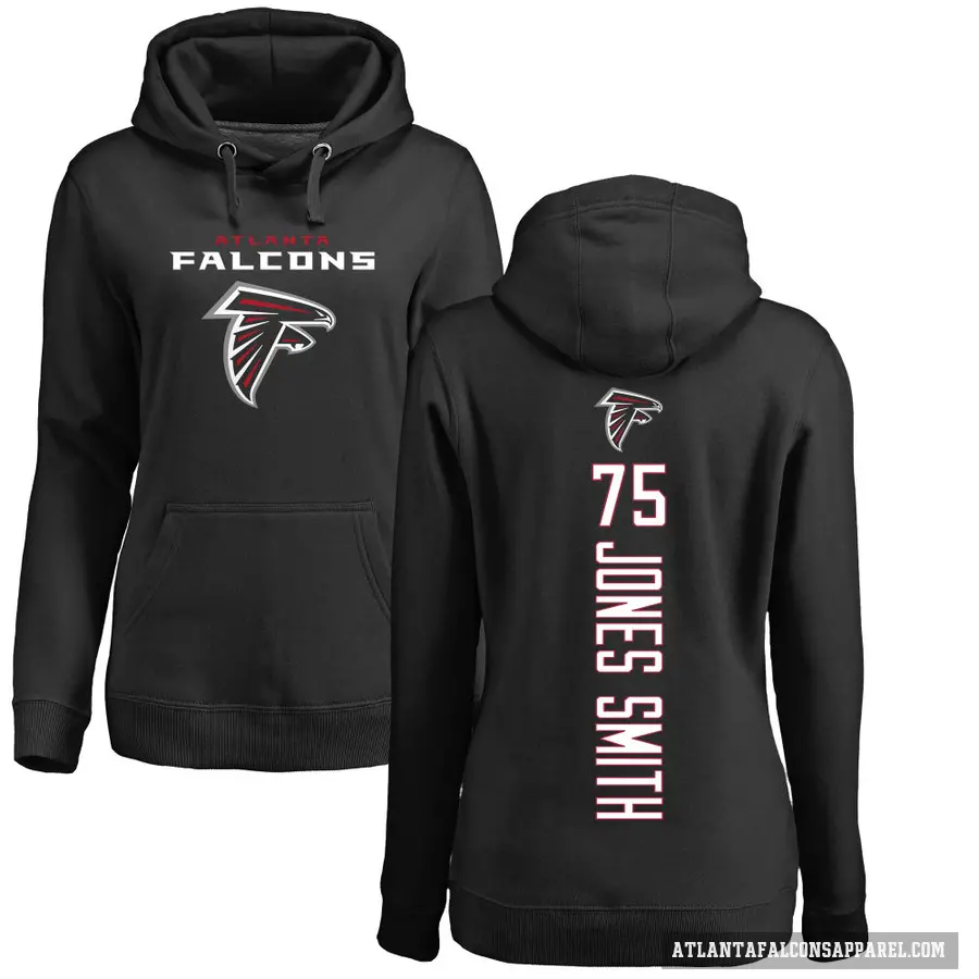 Women's ＃75 Jaryd Jones-Smith Atlanta Falcons Black Pro Line Backer Pullover Hoodie