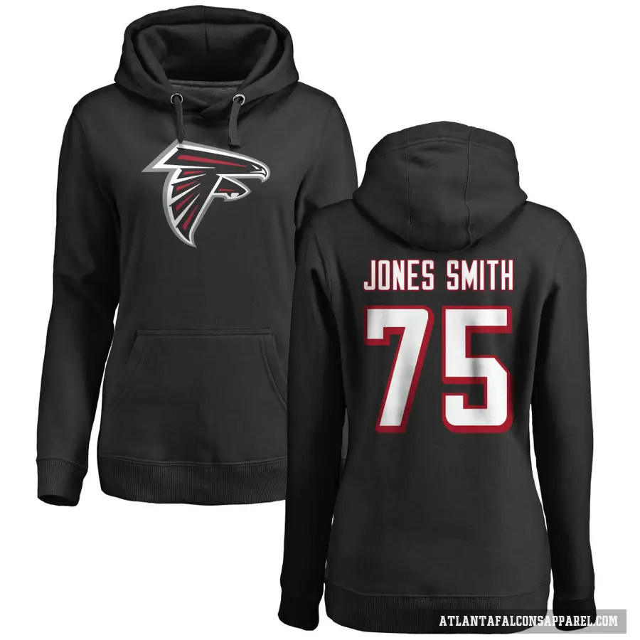 Women's ＃75 Jaryd Jones-Smith Atlanta Falcons Black Pro Line Logo Pullover Hoodie