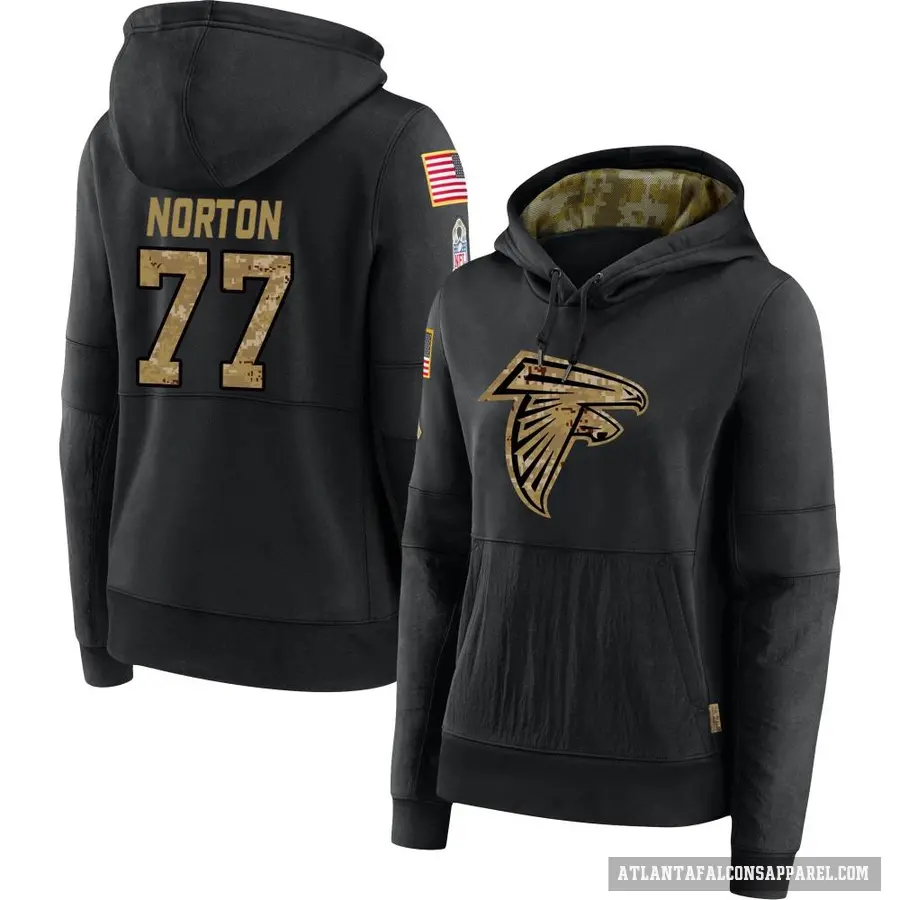 Women's ＃77 Storm Norton Atlanta Falcons Black 2020 Salute to Service Sideline Performance Pullover Hoodie