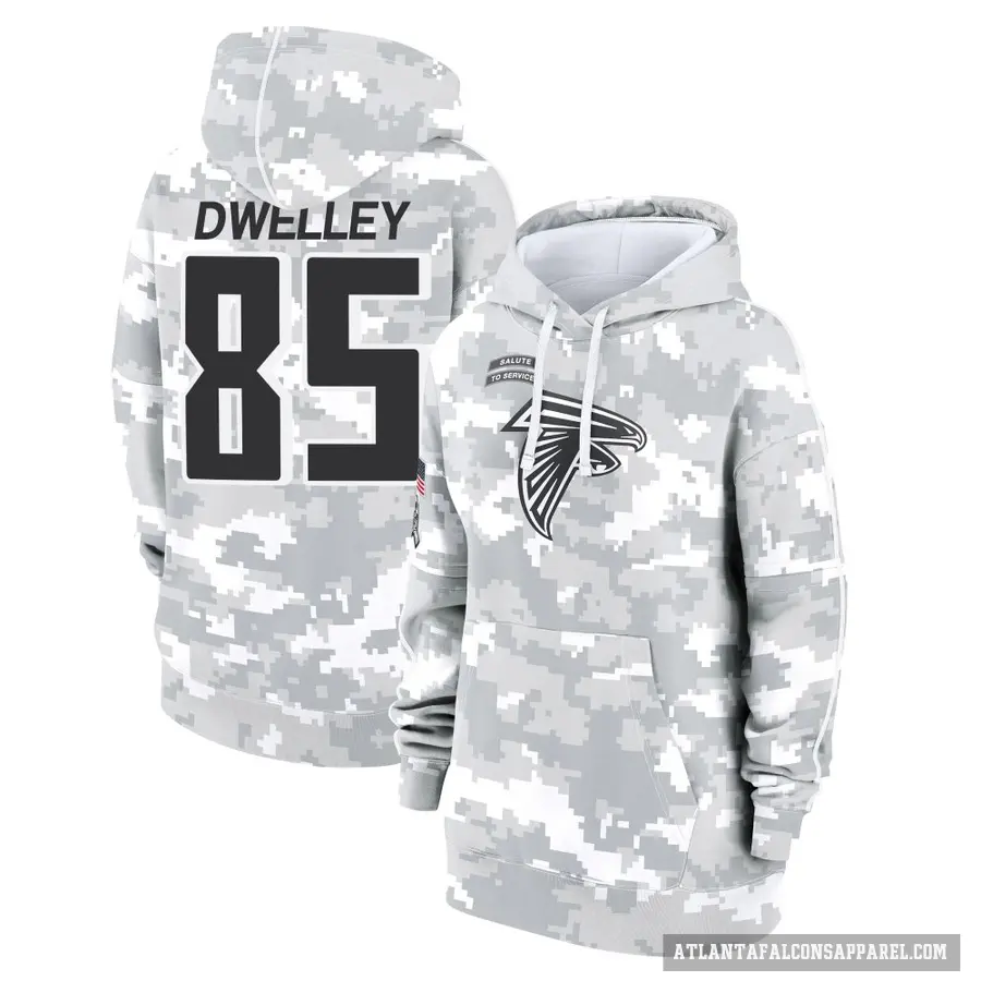 Women's ＃85 Ross Dwelley Atlanta Falcons Arctic Camo 2024 Salute to Service Club Fleece Pullover Hoodie