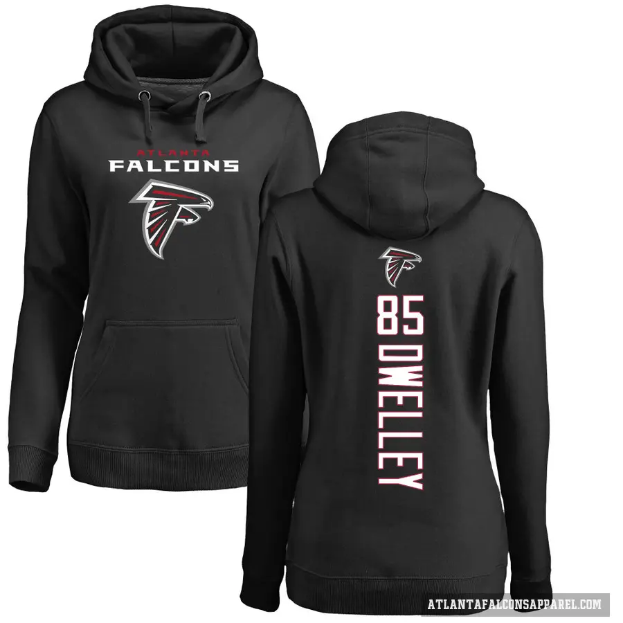 Women's ＃85 Ross Dwelley Atlanta Falcons Black Pro Line Backer Pullover Hoodie