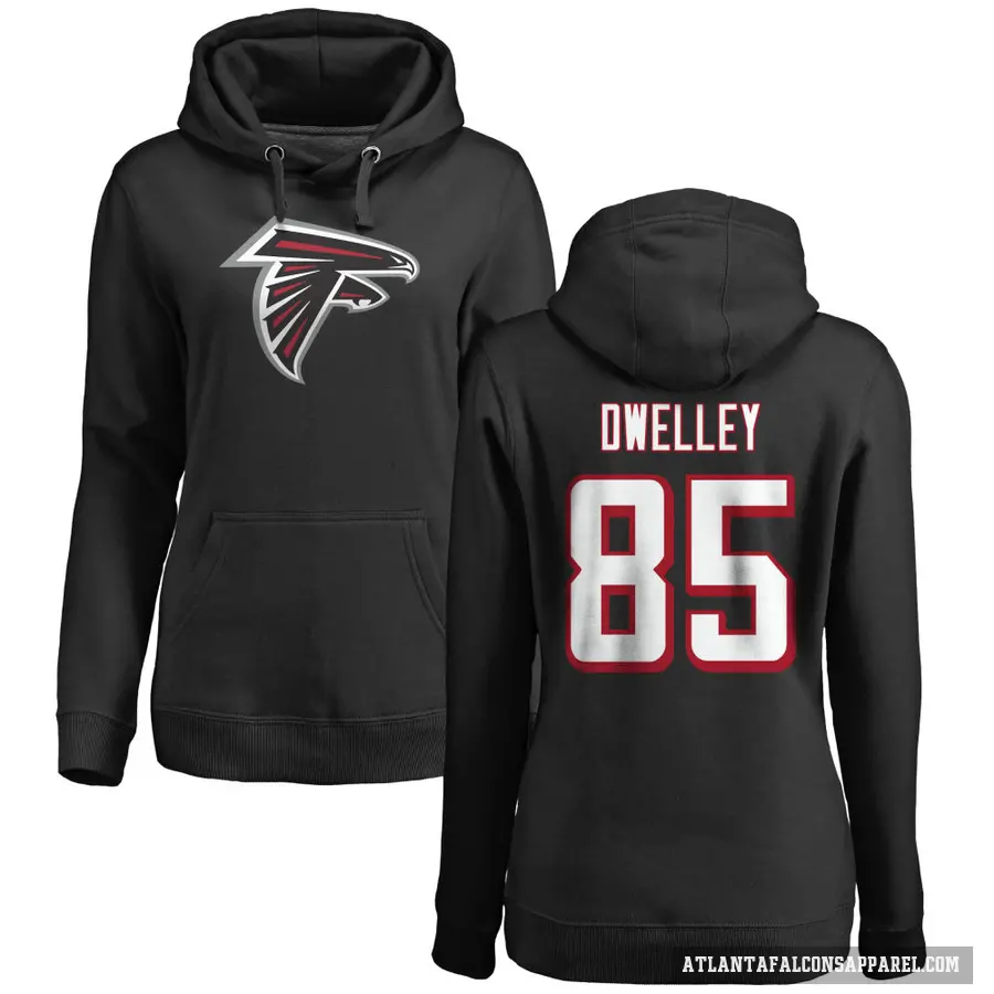 Women's ＃85 Ross Dwelley Atlanta Falcons Black Pro Line Logo Pullover Hoodie