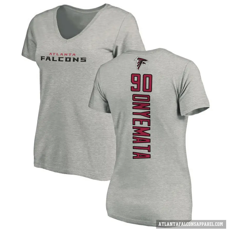 Women's ＃90 David Onyemata Atlanta Falcons Ash Backer V-Neck T-Shirt