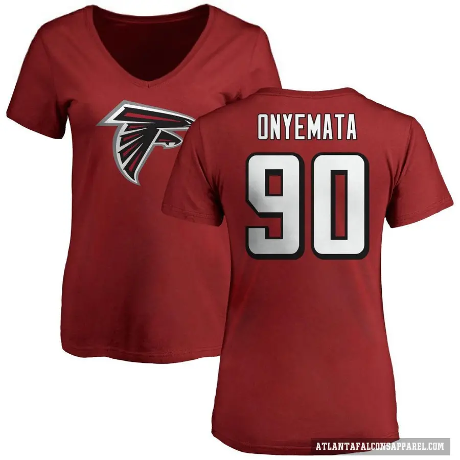 Women's ＃90 David Onyemata Atlanta Falcons Red Logo Slim Fit T-Shirt