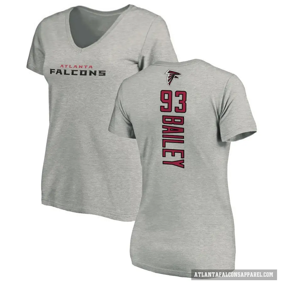 Women's ＃93 Allen Bailey Atlanta Falcons Ash Backer V-Neck T-Shirt