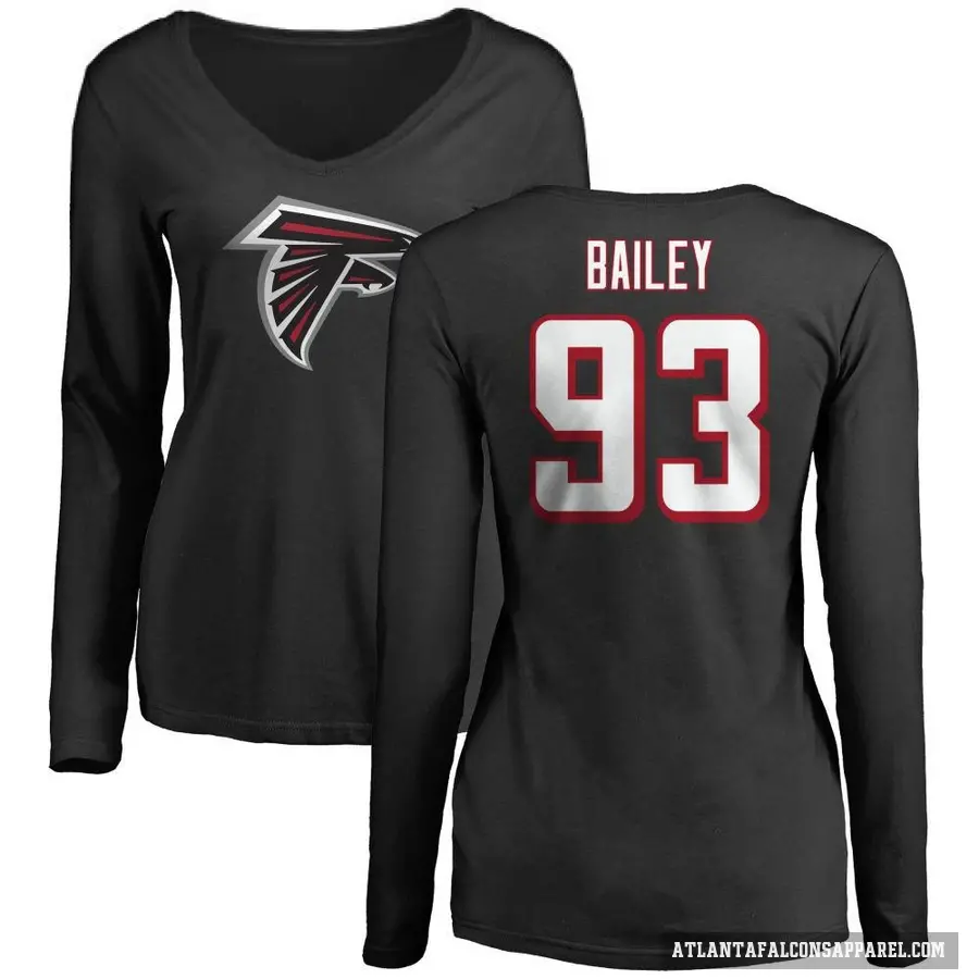 Women's ＃93 Allen Bailey Atlanta Falcons Black Logo Slim Fit Long Sleeve T-Shirt