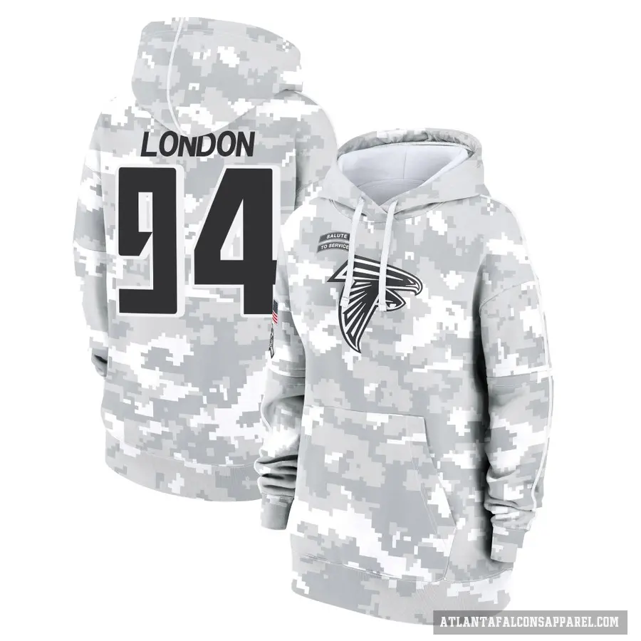 Women's ＃94 LaCale London Atlanta Falcons Arctic Camo 2024 Salute to Service Club Fleece Pullover Hoodie