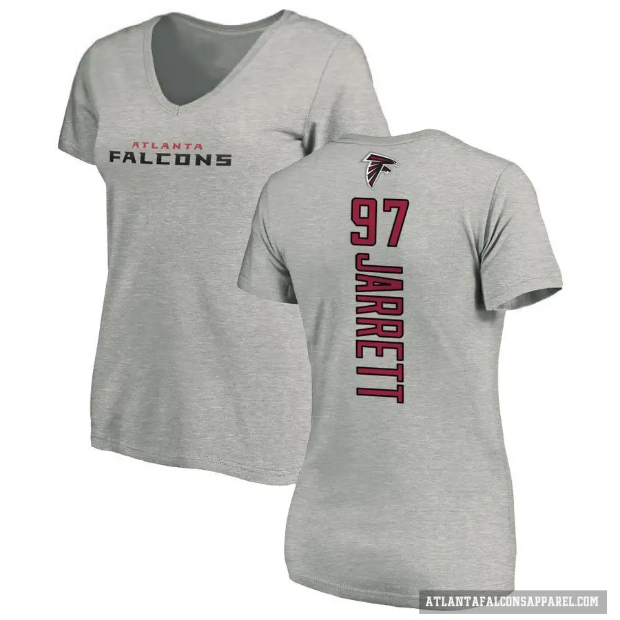 Women's ＃97 Grady Jarrett Atlanta Falcons Ash Backer V-Neck T-Shirt