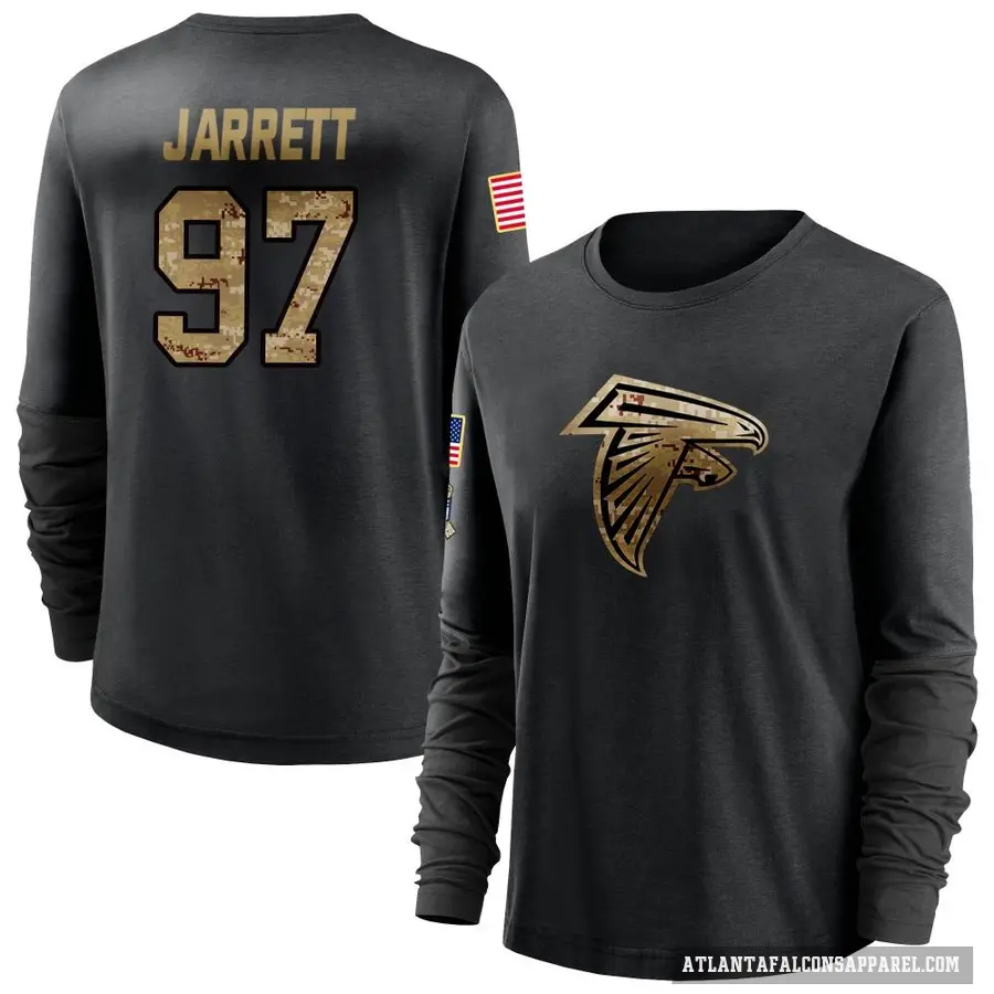 Women's ＃97 Grady Jarrett Atlanta Falcons Black 2020 Salute To Service Sideline Performance Long Sleeve T-Shirt