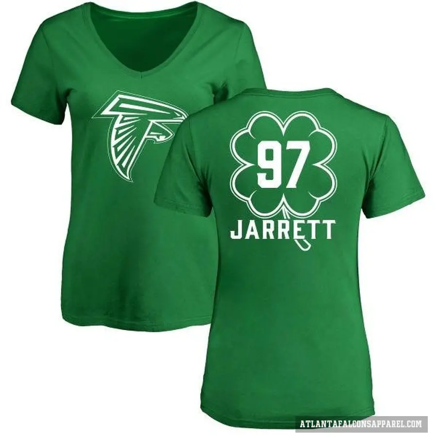 Women's ＃97 Grady Jarrett Atlanta Falcons Green St. Patrick's Day V-Neck T-Shirt