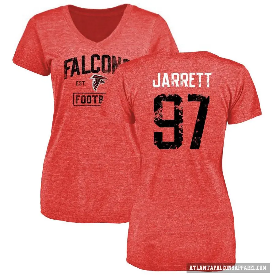 Women's ＃97 Grady Jarrett Atlanta Falcons Red Distressed T-Shirt