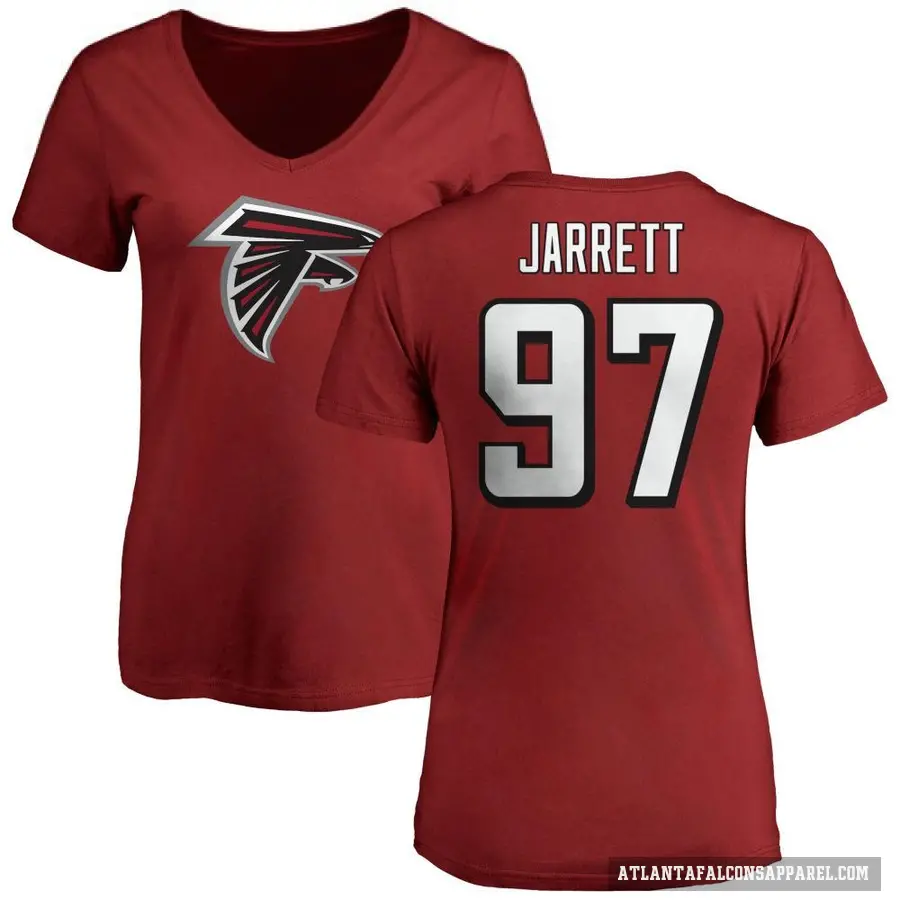 Women's ＃97 Grady Jarrett Atlanta Falcons Red Logo Slim Fit T-Shirt