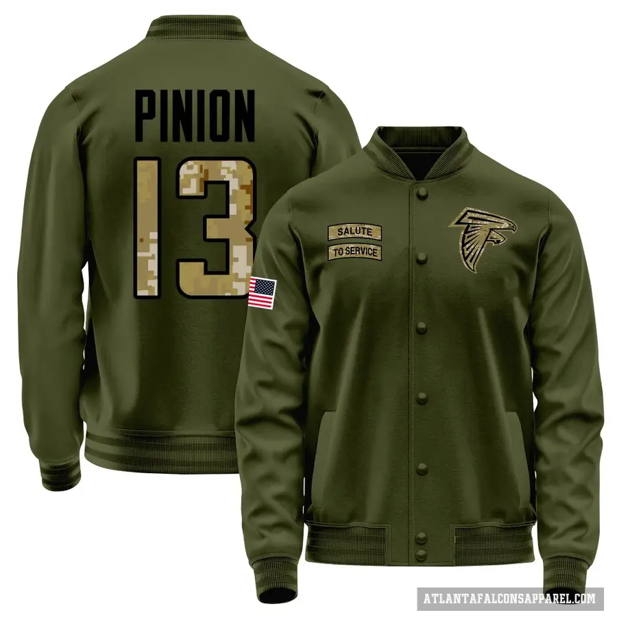 Youth ＃13 Bradley Pinion Atlanta Falcons Olive Salute to Service Sideline Performance Jacket