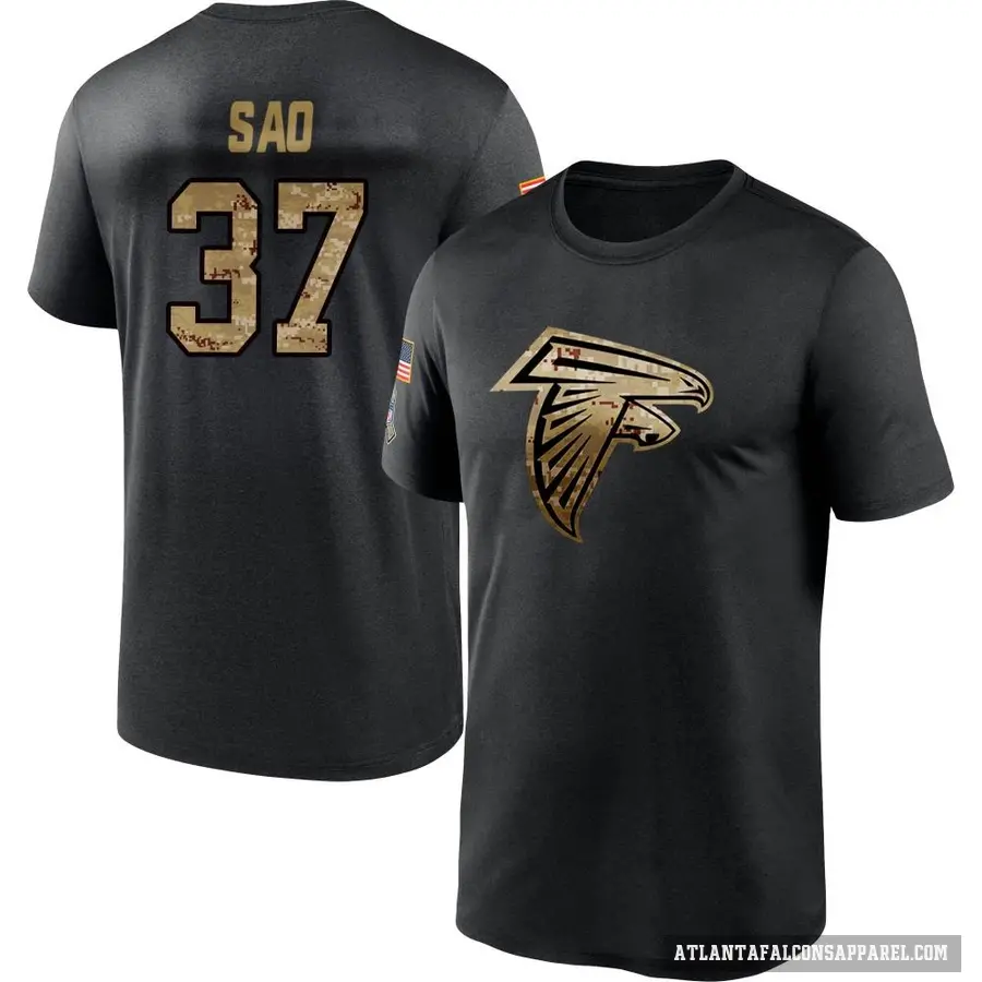 Youth ＃37 Anthony Sao Atlanta Falcons Black 2020 Salute To Service Performance T-Shirt