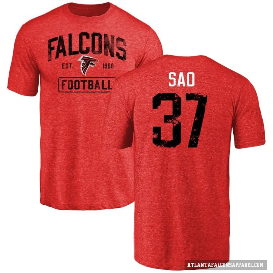 Youth ＃37 Anthony Sao Atlanta Falcons Red Distressed T-Shirt