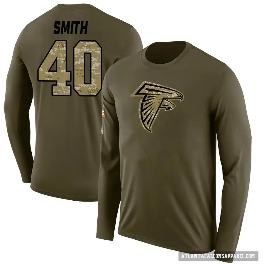 Youth ＃40 Keith Smith Atlanta Falcons Olive Salute to Service Sideline Long Sleeve T-Shirt