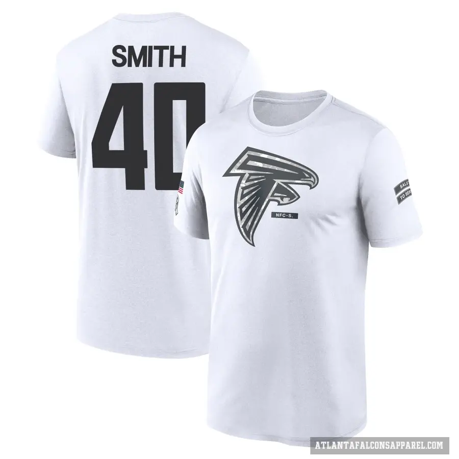 Youth ＃40 Keith Smith Atlanta Falcons White 2024 Salute to Service Performance T-Shirt