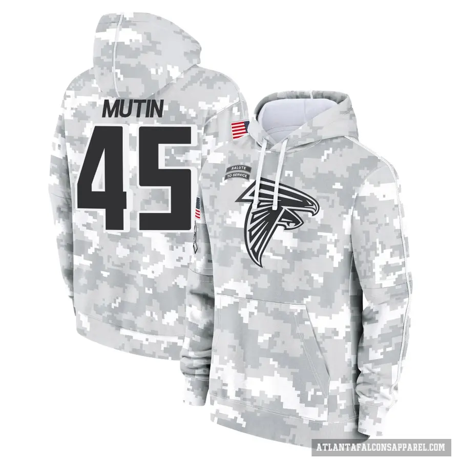 Youth ＃45 Donavan Mutin Atlanta Falcons Arctic Camo 2024 Salute to Service Club Fleece Pullover Hoodie