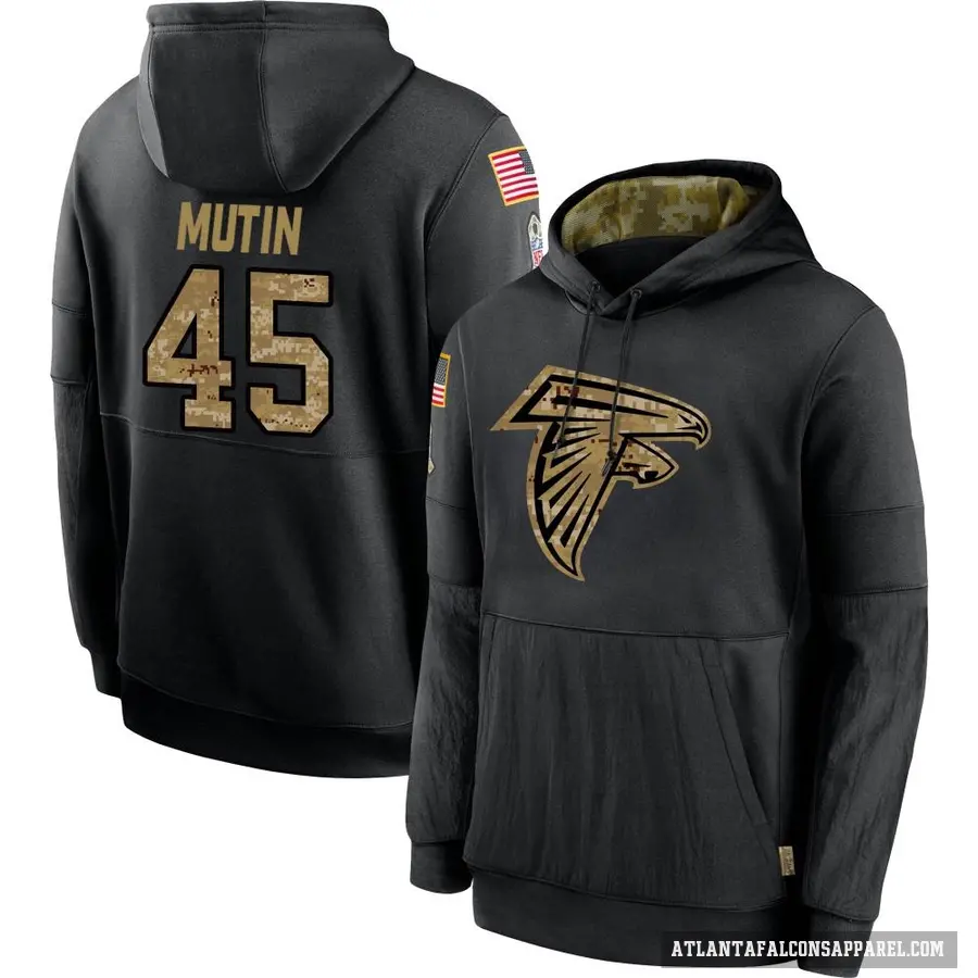 Youth ＃45 Donavan Mutin Atlanta Falcons Black 2020 Salute to Service Sideline Performance Pullover Hoodie