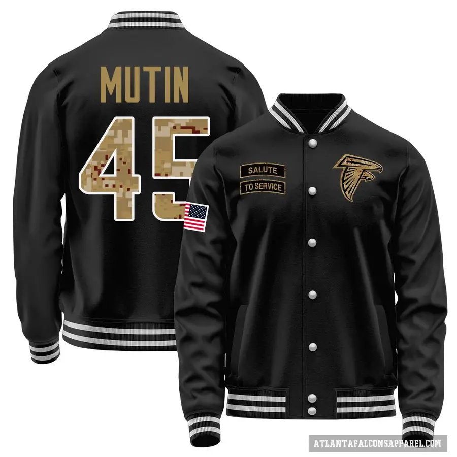 Youth ＃45 Donavan Mutin Atlanta Falcons Black Salute to Service Sideline Performance Jacket